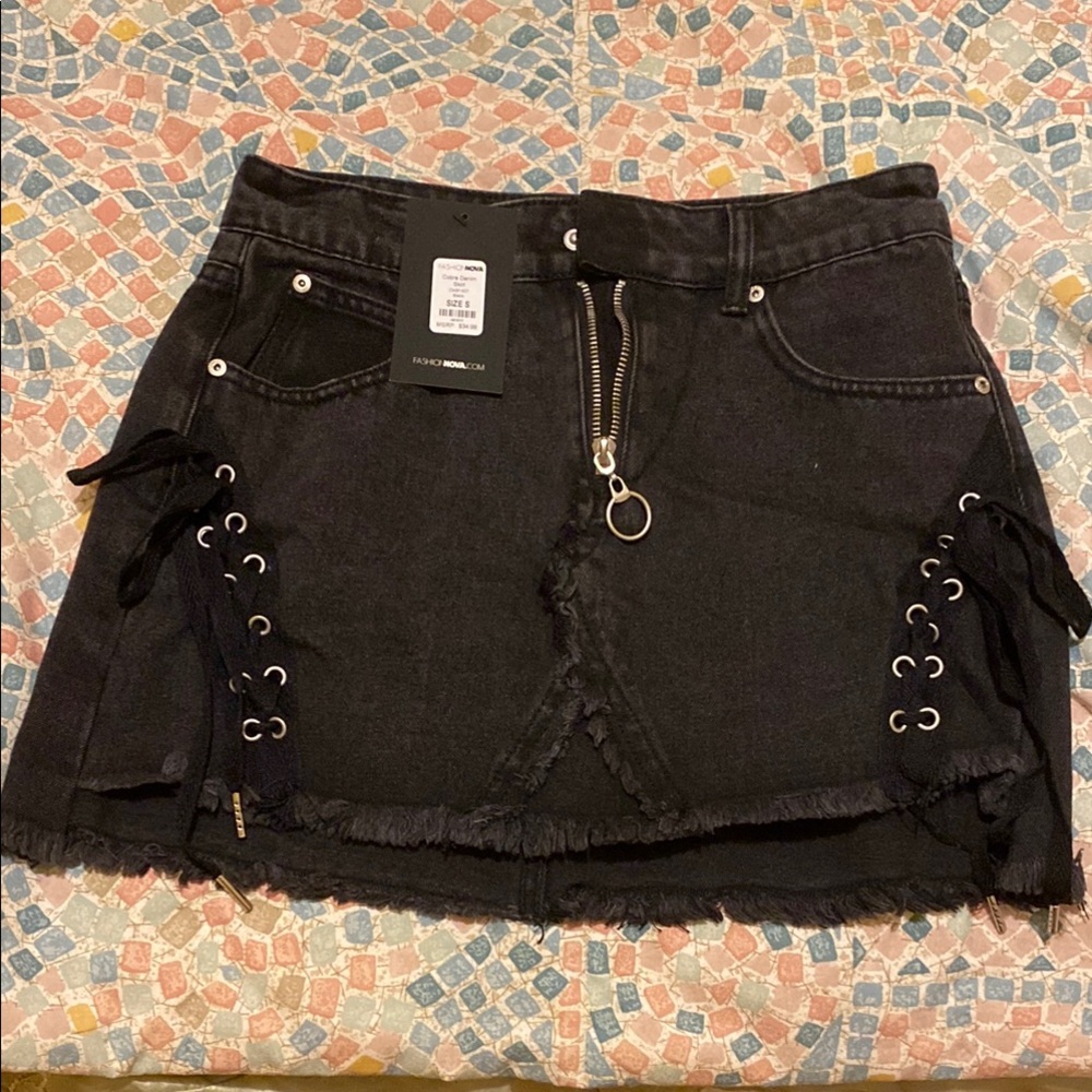 Fashion Nova Black Mini Skirt with Lace-Up Sides